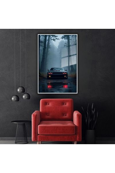 GAAGART Masă din sticlă temperată cu cadru metalic Dodge Demon Car & Forest