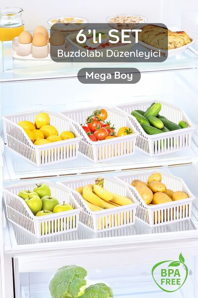 Meleni Home 6 Adet Mega Boy Buzdolabı, Dolap Içi Düzenleyici Organizer, Büyük Boy Buzdolabı Düzenleyici