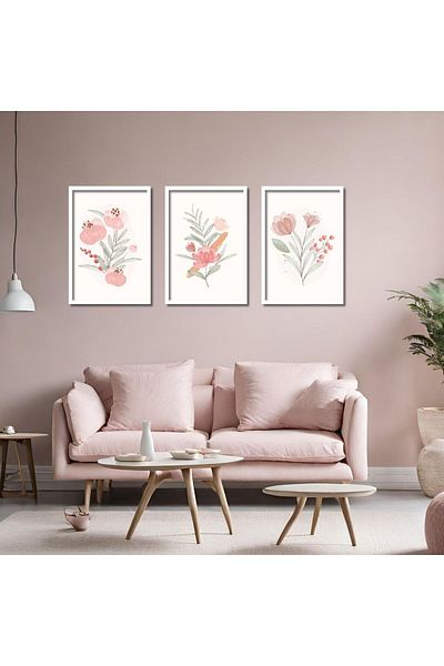 GAAGART Masă MDF din 3 piese din lemn laminat cu flori roz pastel