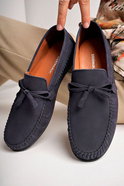 Deripabuc Navy Blue Suede Genuine Leather Men's Loafer - Mrd25-0489