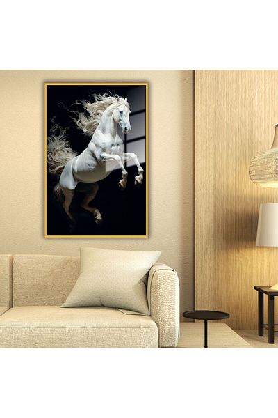 GAAGART Γυάλινο Τραπέζι με Μεταλλικό Πλαίσιο Şaha Shield White Horse Visual
