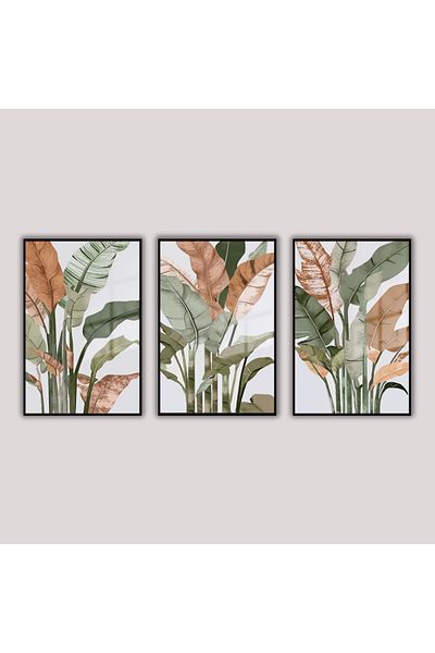 GAAGART Set de 3 mese din sticlă cu cadru metalic, model abstract de plante botanice