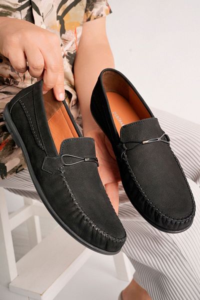 Deripabuc Genuine Leather Black Nubuck Men's Leather Casual Shoes Mrd25-0488