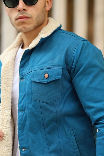 comstar Ανδρικό Trendy Furry Denim Jacket - Λευκό / Καφέ