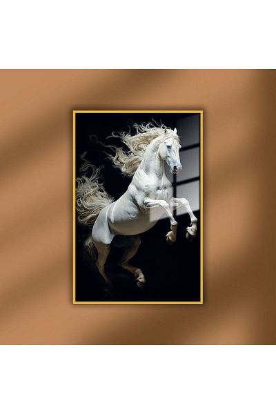 GAAGART Γυάλινο Τραπέζι με Μεταλλικό Πλαίσιο Şaha Shield White Horse Visual