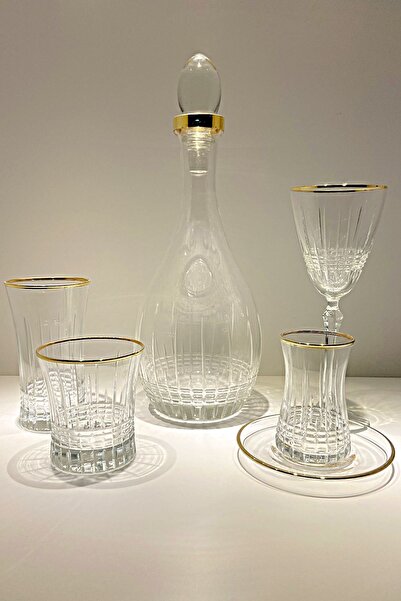 RIBELLA DESIGN Rio Model Altın Yaldızlı 31 Parça 6 Kişilik Cam Bardak Sofra T...