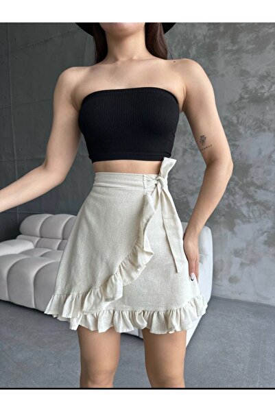 town walker Kadın Fırfırlı Keten Etek Yazlık