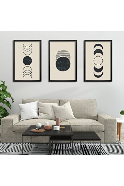 3-Piece Wooden Laminated Frame Mdf Table Black and White Lunar Cycle
