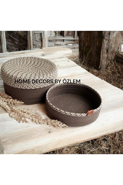 home decors by özlem 2-Piece Wicker Basket Set Organizer Handmade Gift - 20X10/20X6Cm