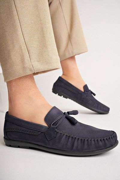Deripabuc Navy Blue Suede Genuine Leather Men's Loafer - Mrd25-0489