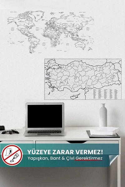 Pi Papers Turkey and World Map Adhesive-Free Static Holding Note Paper Holder Featured Practical Smart Paper