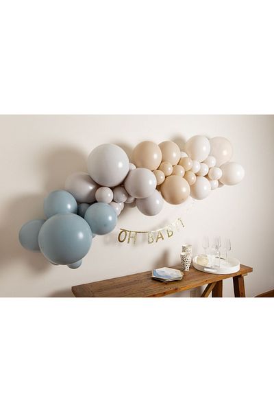 Parti Setim 15 Storm Blue and Retro White 60 Pieces Balloon Set - Birthday Chain Set