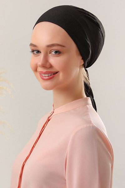 Melodi Scarf Black Seamless Combed Cotton Bonnet