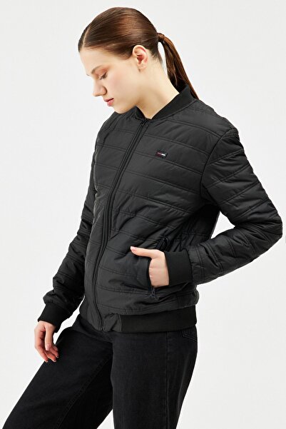 D1fference Women's Black Water and Windproof College Collar Coat
