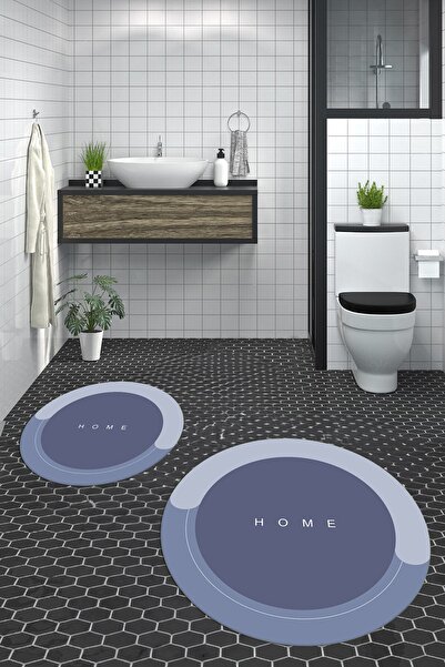 EY HOME Ψηφιακό με τύπωμα Αντιολισθητικό Σετ Τουαλέτας Μπάνιου με Διπλό Στρογγυλό Χαλάκι Μπάνιου που πλένεται