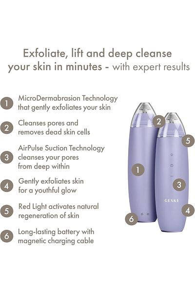 Geske MicroDermabrasion Blackhead Remover 7 in 1 Electric Pore Cleaner, Skin Cleansing Device, Purple