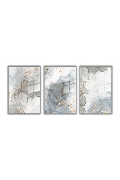 GAAGART Tempered Real Glass Table Set Gray White Abstract Patterned Design