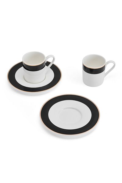 MIKASA Mkldbandesppk2 Luxe Deco Set of 2 100ml Espresso Cups and Saucers