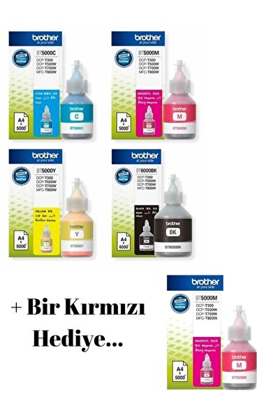 Brother BT-5000 BT-6000 DCP-T520W 4 Renk Mürekkep Seti +1 Adet Kırmızı Hediye...