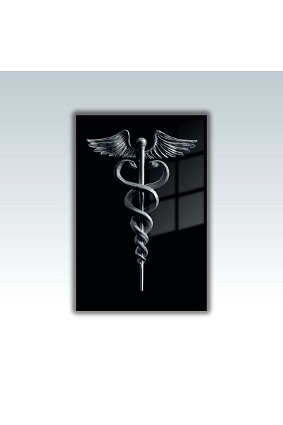 GAAGART Masa din sticlă pentru poliklinikă cu cadru metalic Simbolul medicinii Asklepios-Asa