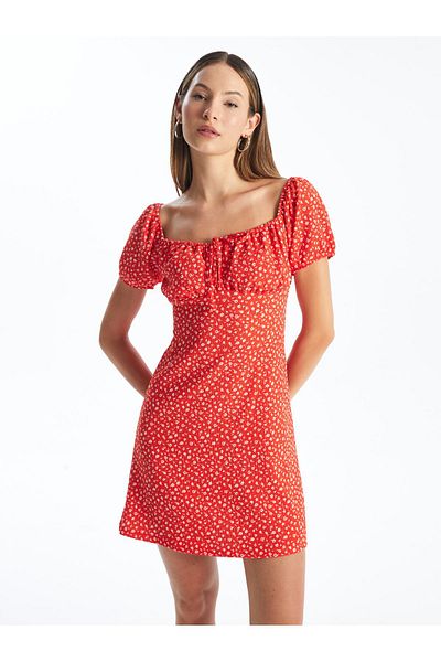 LC Waikiki Floral Print Square Neck Women's Dress - Short Sleeve