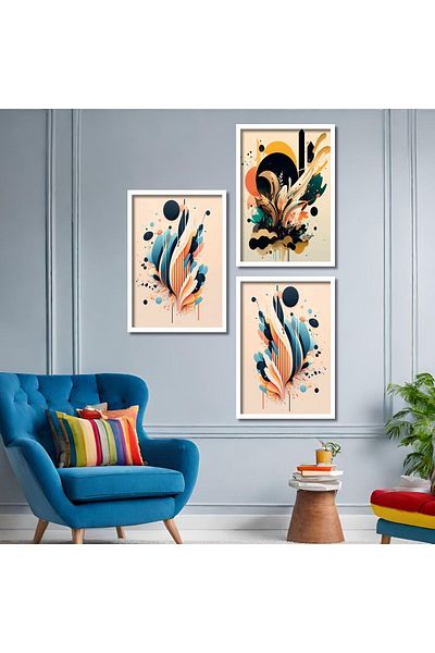 GAAGART Set de 3 MDF cu cadru laminat din lemn, modele abstracte colorate