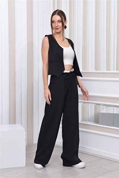 Nuseel Set dublu pantaloni și vestă cu detaliu boxer, negru