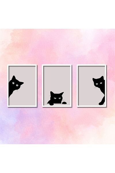 GAAGART Masa de baie din MDF cu rama laminata din lemn din 3 piese Black Cats