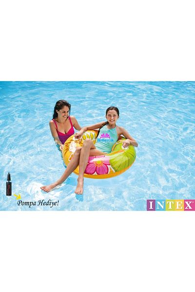 hediyecik Intex Flower Patterned Pool and Sea Ring with Handle 97 Cm