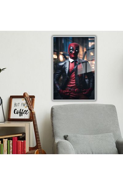 GAAGART Portretul lui Deadpool, personaj de film, pe masă din sticlă cu cadru metalic