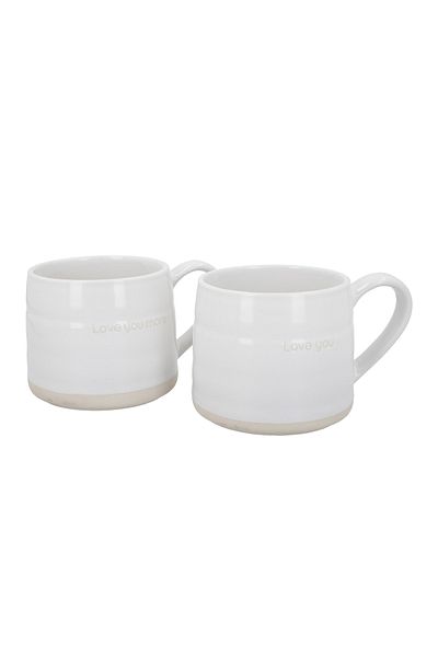 MIKASA Mkmuglovepk2 Farmhouse'I Love You' 2-Pack 380ml White Ceramic Mugs