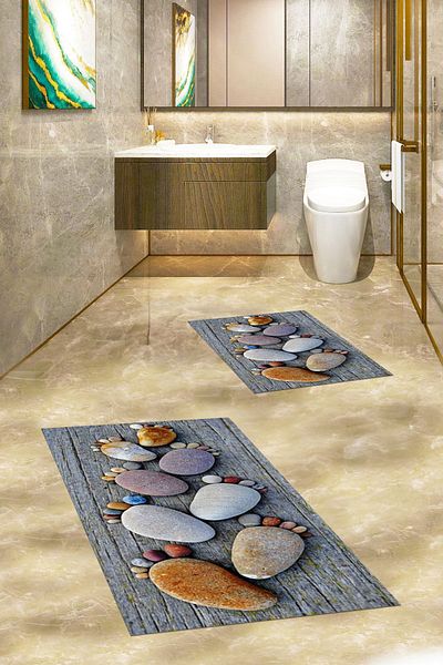 EY HOME Set de scaune de toaletă cu covoraș de baie dublu, lavabil digital 3D, KLZT-15-COLOR,