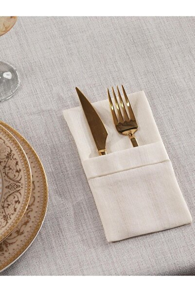 Butikhome Keten Biyeli Modern Çatal Bıçak Kılıfı Seti-8 parça