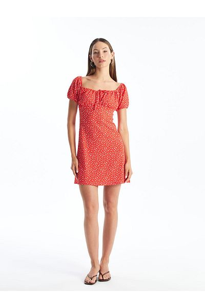 LC Waikiki Floral Print Square Neck Women's Dress - Short Sleeve