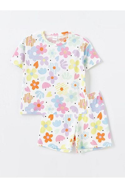 LC Waikiki LCW Kids Crew Neck Floral Girl's Pajamas Set with Shorts