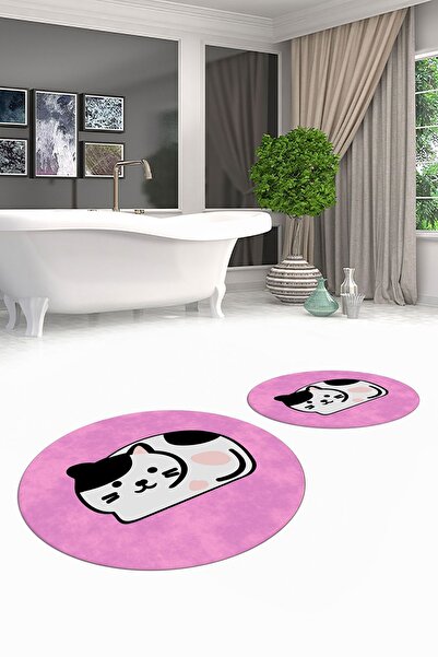 EY HOME Στρογγυλό σετ τουαλέτας με διπλό χαλάκι μπάνιου με αντιολισθητικό μοτ...