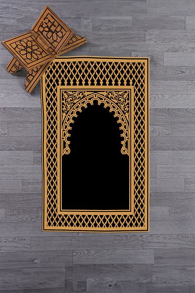 EY HOME Дигитално отпечатан, изтриваем, модерен молитвен килим 70x130 см, PRAYER RUGGED-7-BLACK,