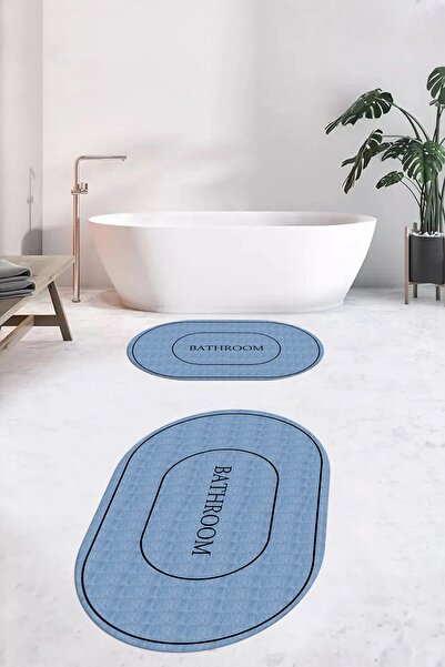 EY HOME Цифровий друк, можна прати, не ковзає, простий дизайн, з написом «Bathroom», овальний килимок для ванної, комплект для унітазу