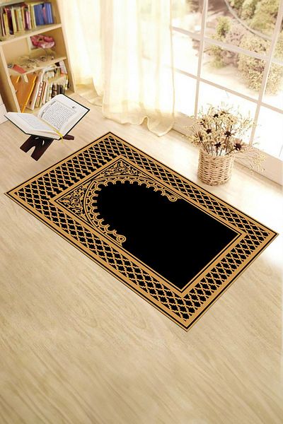 EY HOME Дигитално отпечатан, изтриваем, модерен молитвен килим 70x130 см, PRAYER RUGGED-7-BLACK,