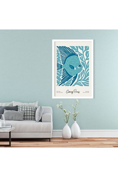GAAGART Masă MDF cu un singur cadru laminat din lemn Blue Angelfish