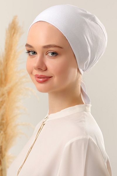 Melodi Scarf White Seamless Combed Cotton Bonnet