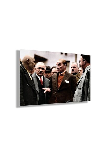GAAGART Temperli Gerçek Yatay Cam Tablo Halkı Dinleyen Kemal Atatürk