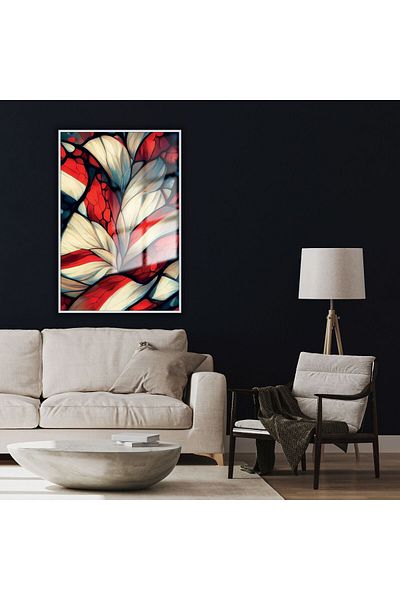GAAGART Masă din sticlă cu cadru metalic Design abstract perlat roșu