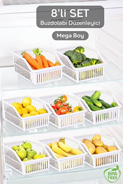 Meleni Home 8 Adet Mega Boy Buzdolabı, Dolap Içi Düzenleyici Organizer, Büyük...