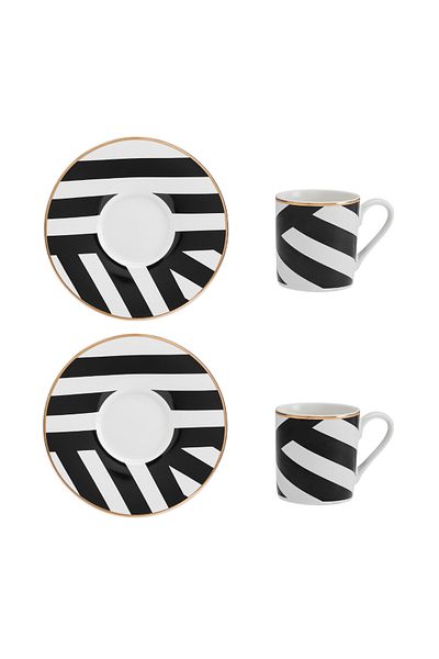 MIKASA Mkldgeoesppk2 Luxe Deco 2Li 100ml Geometric Stripes Espresso Cups and Saucers