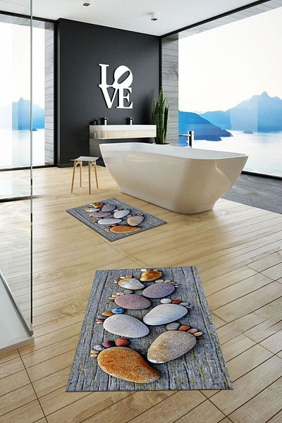 EY HOME Set de scaune de toaletă cu covoraș de baie dublu, lavabil digital 3D, KLZT-15-COLOR,
