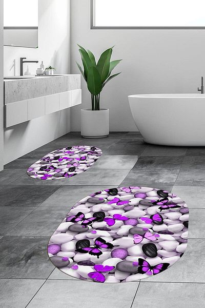 EY HOME Set de scaune de toaletă ovale, lavabile, cu model de fluture, 3D, lavabile, OKLZT-44-PURPLE,