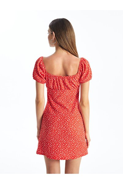 LC Waikiki Virágmintás szögletes galléros női ruha - rövid ujjú