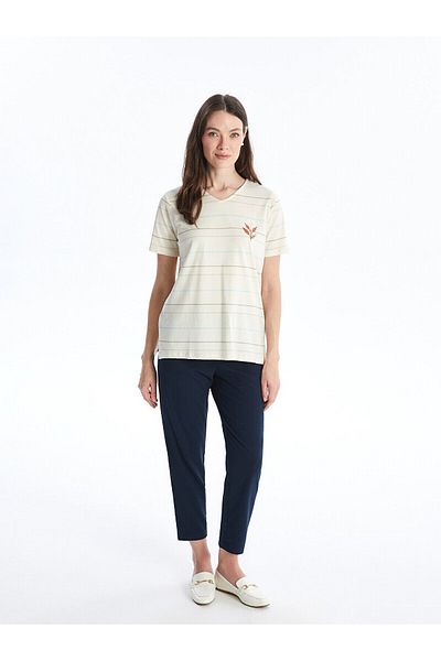 LC Waikiki LCW Damen Bluse - Rundhals, Gestreift, Kurzarm