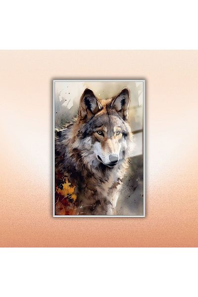 GAAGART Masă din sticlă temperată cu cadru metalic Portret animal Lup